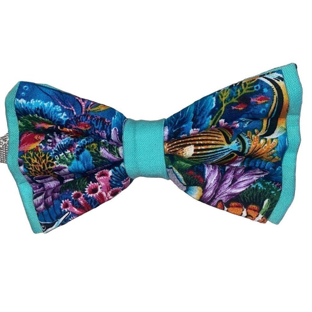 Small Dog Collar With Removable Aquascape Bow Handmade In Maui